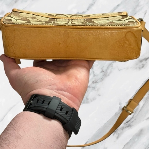 RESERVED for LuxHippieChic Coach Mini Field Shoulder Bag Tan Leather Trim Y2K - Picture 4 of 11